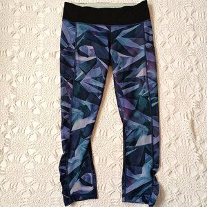 Lululemon Crop Leggings Blue Purple Black Zip Cell Phone Pocket Running 6 Women